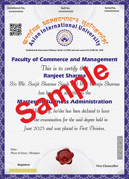 AIU sample degree certificate